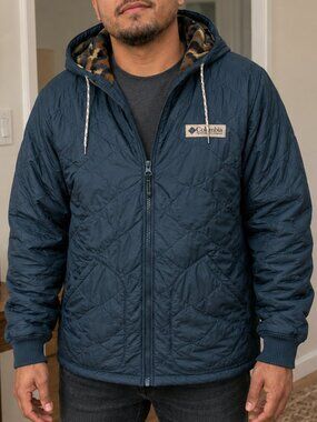 Columbia Men's L Quilted Hooded Jacket Camo Fleece Lined